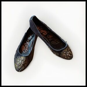 Naughty Monkey Size 7.5 dark gray velvet beaded jeweled slip on flats